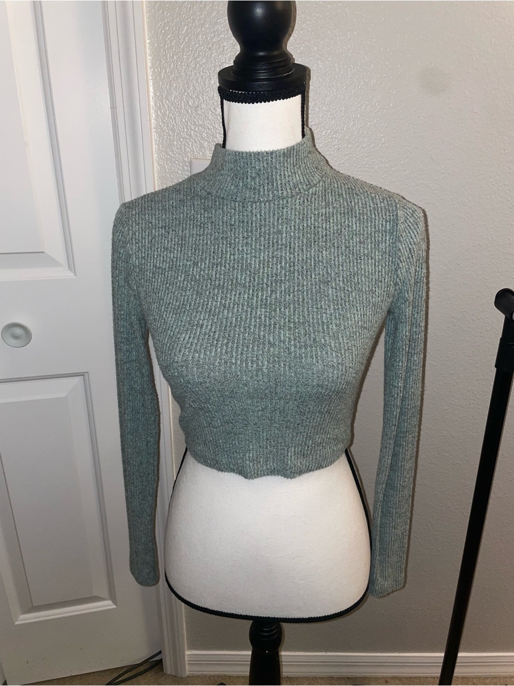 2 PIECE SET Ribbed Mock Neck Cropped Sweater with matching pants- Sage Green